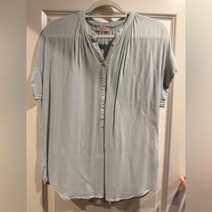 Equipment Pale Blue Short Sleeve Button Front Blouse